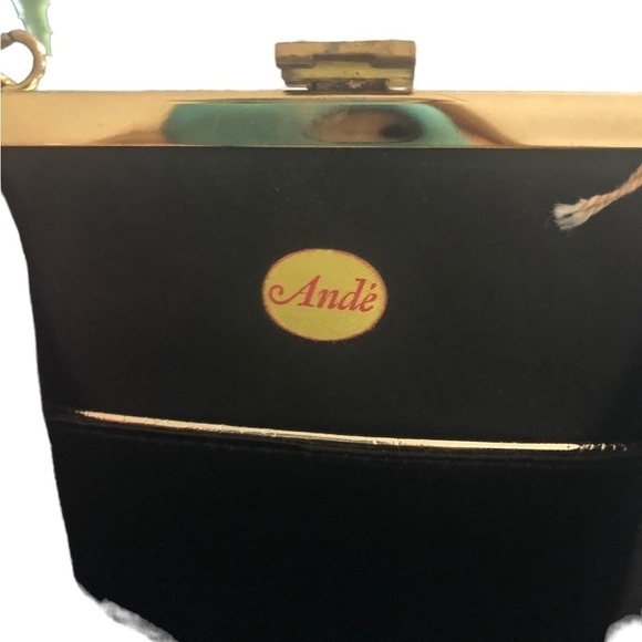 VTG Black Satin Evening Clutch Bag With Gold Chain Handle 6X6 Cocktail Hour - Picture 3 of 6